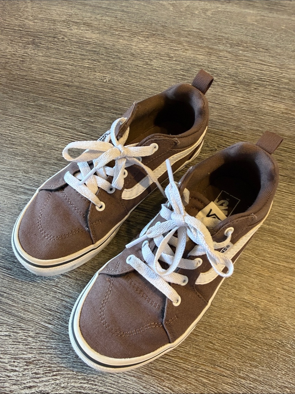 Vans Kids Brown and White Canvas Lace-Up Sneakers